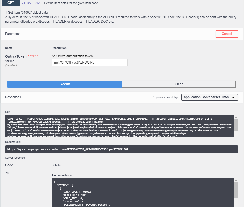 Token used for API calls